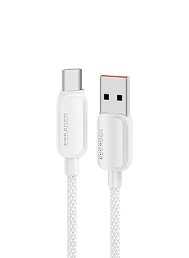 Essager 02 7A 100W USB-C (SuperVooc, SuperCharge, FlashCharge) Cable – USB-A to USB-C – PD3.0/QC3.0 – Nylon Braided – for Samsung, Huawei, HONOR, OPPO, VIVO, OnePlus, Realme (White, 1 meter)